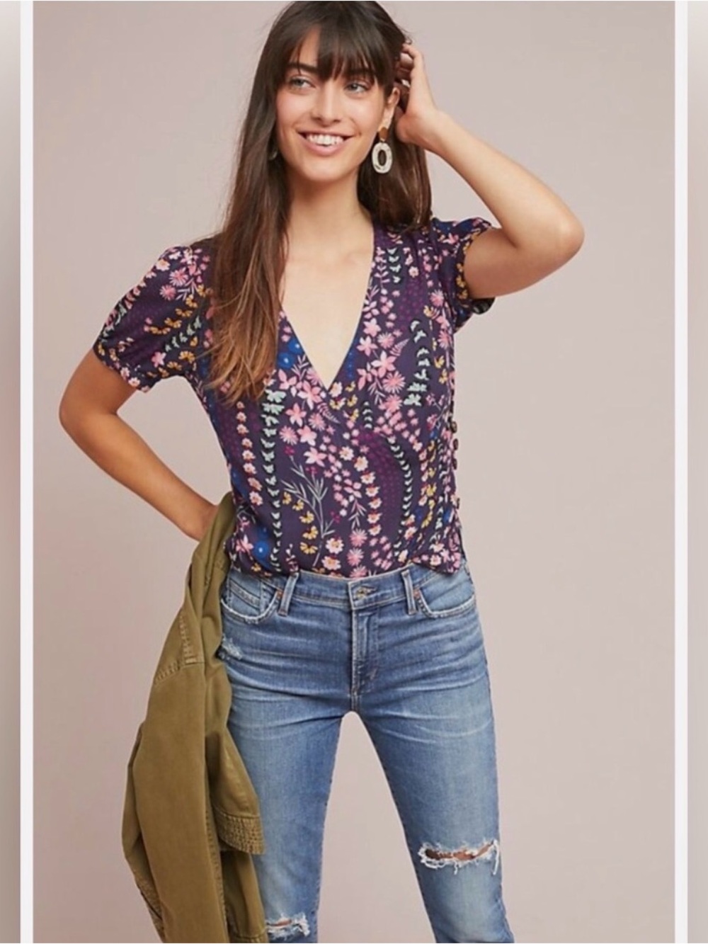 Anthropologie Meadow Rue Eldoret Floral Wrap Top